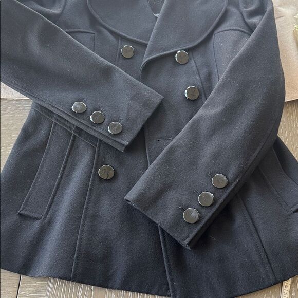 Guess Women's Elegant Black Wool Blend Peacoat Mid-Length Lined Coat Size S EUC - Picture 3 of 15
